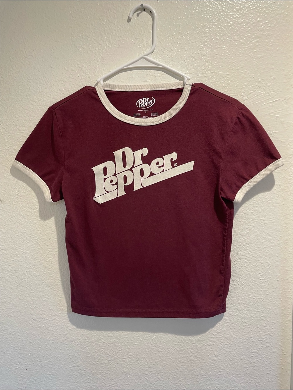 🔴 VTG Style Dr Pepper Maroon Ringer Tee • Women's L 🥤